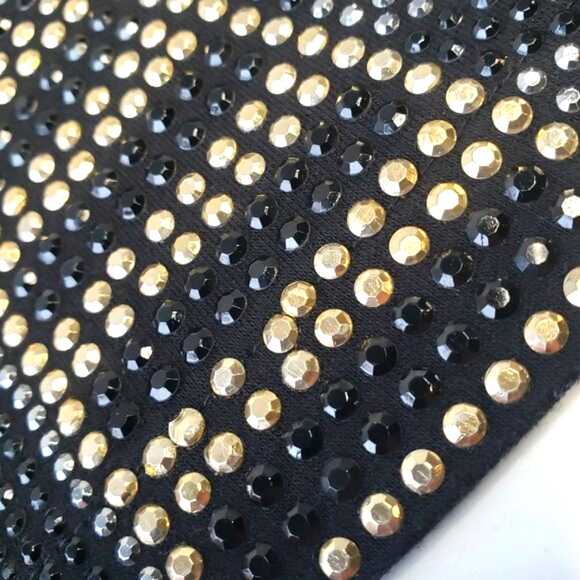 Art Deco Black Silver Gold Beaded Metal Studded FATE Boho Mini Skirt - Picture 6 of 13